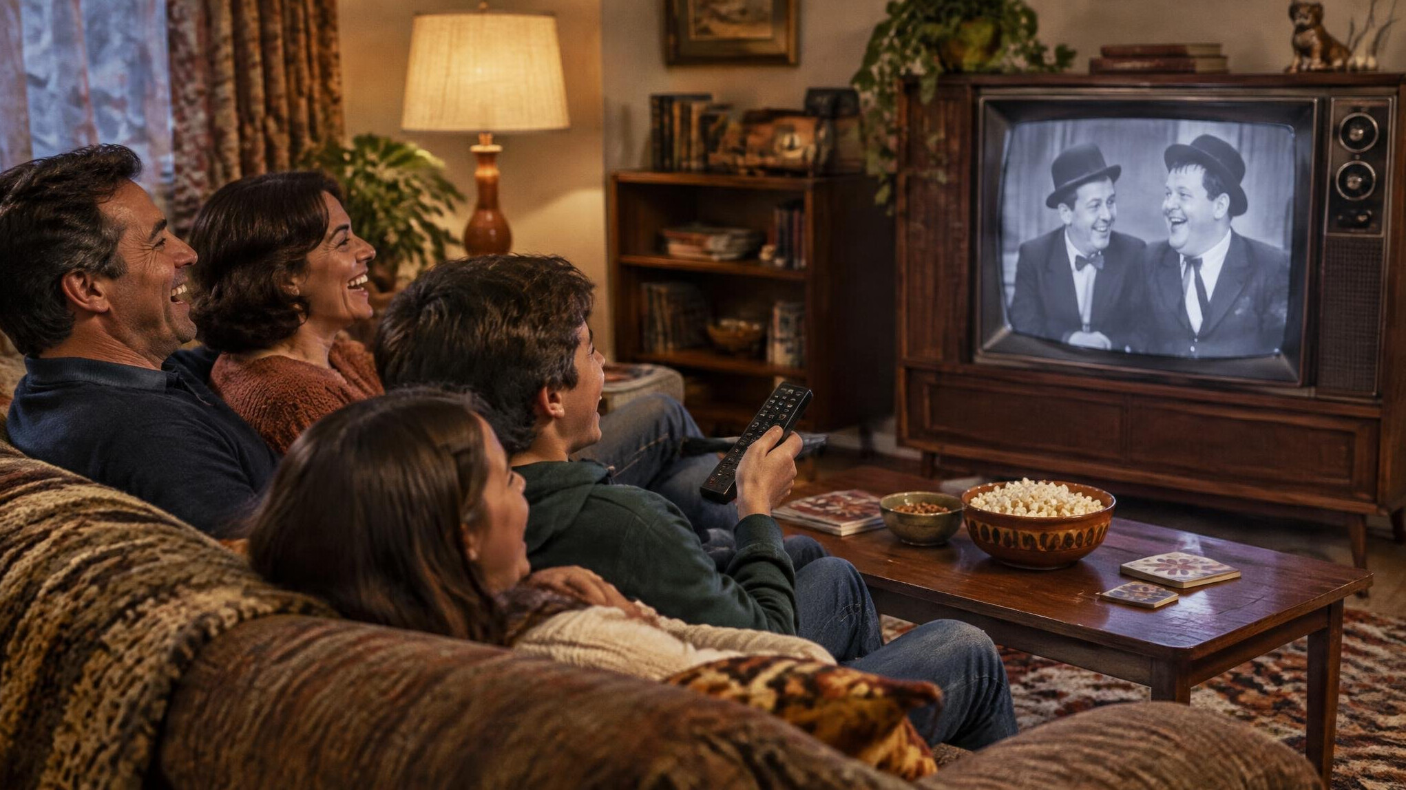 group watching old tv show